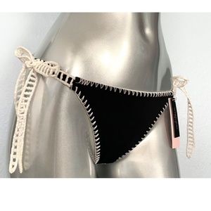Victorias Secret Nwt VS Black Crochet Side Tie Kiawah Cheeky Swim Bikini Bottom